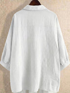 Relaxed Fit Textured White Cotton Button-Down Shirt with Pocket