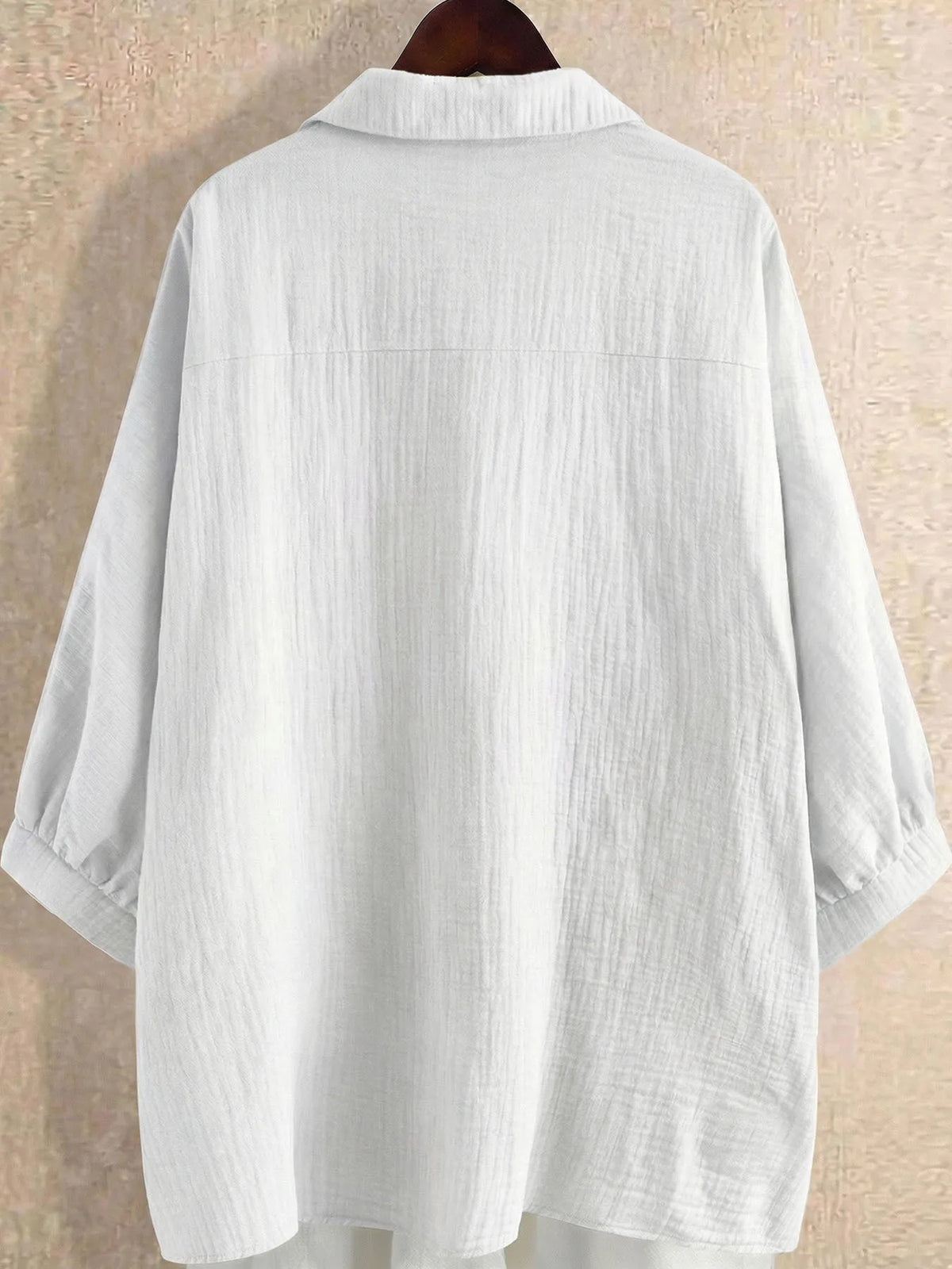 Relaxed Fit Textured White Cotton Button-Down Shirt with Pocket
