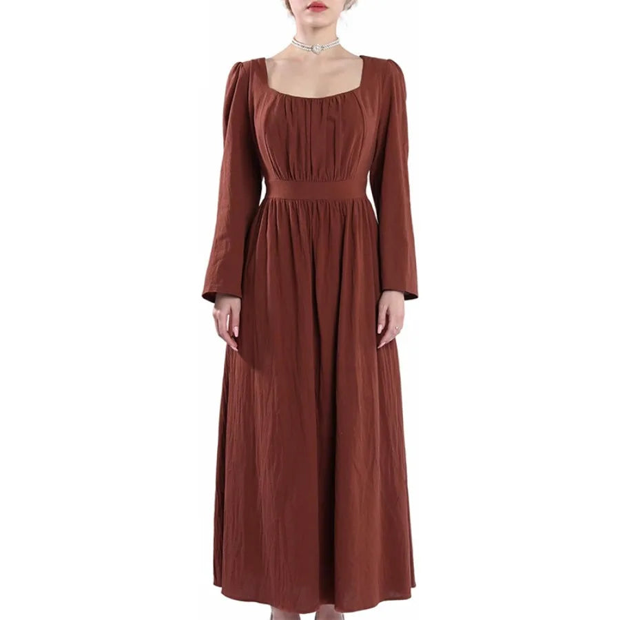 Vintage Long Sleeve Tie Waist Feminine Alternative Fashion Maxi Dress