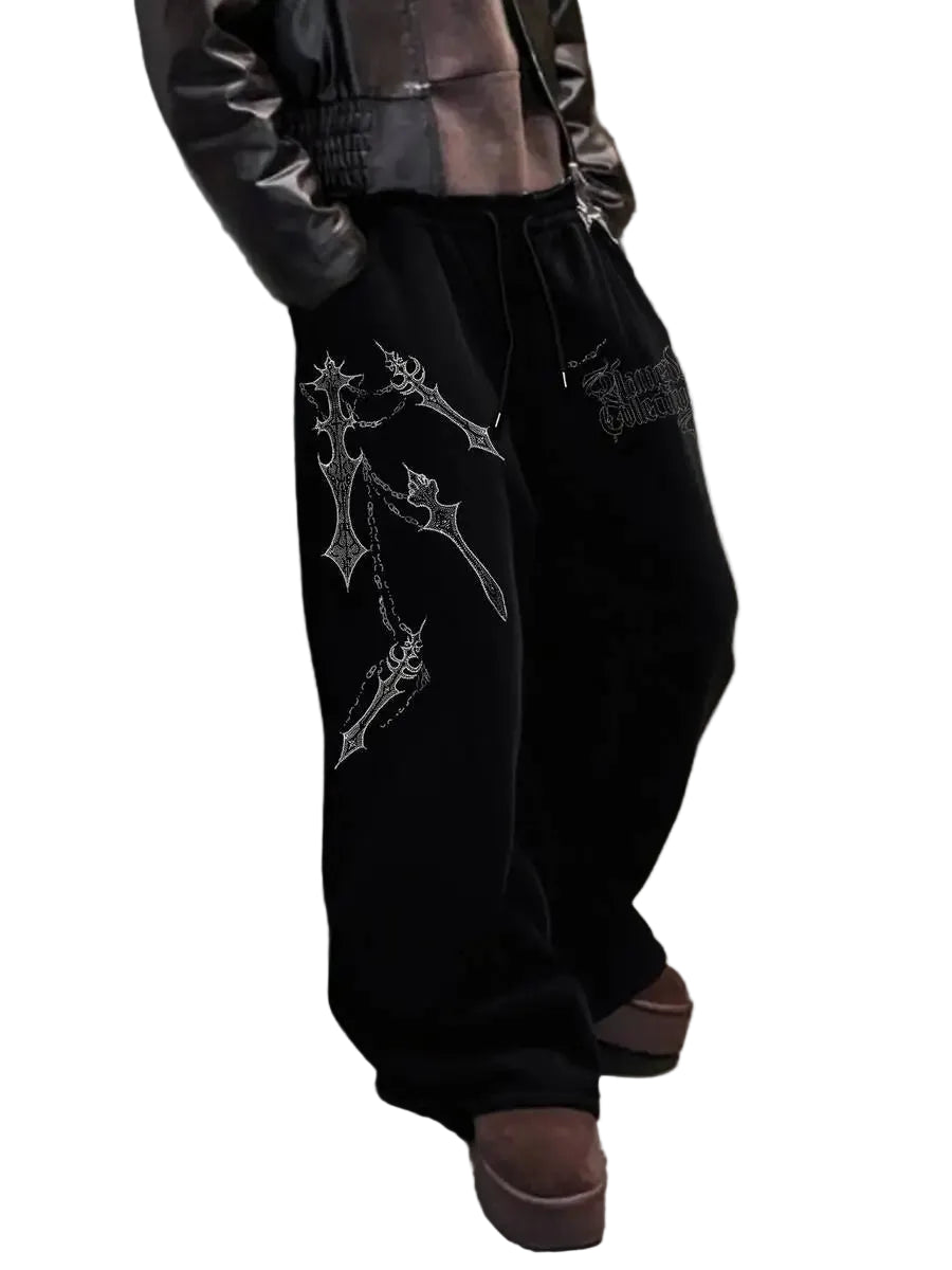 Loose Fit Drawstring Sweatpants with Graphic Print Relaxed Streetwear Jogger Pants