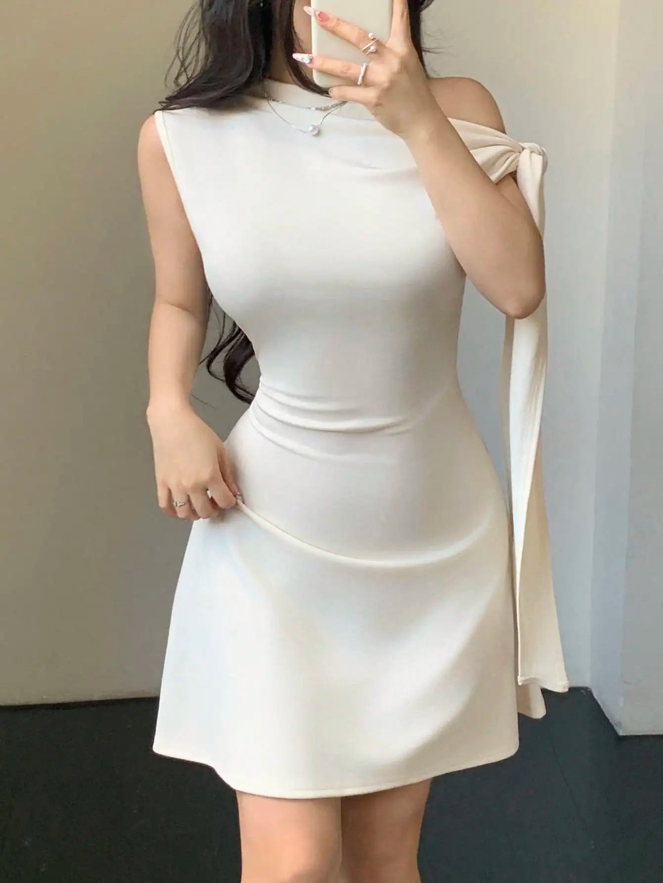 One Shoulder Mini Dress with Draped Detail and Elegant Asymmetrical Silhouette