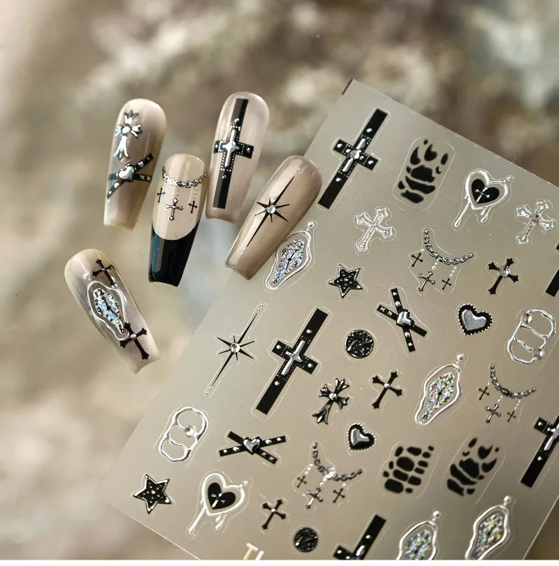 Gothic Cross Nail Art Sticker Set for Alternative Statement Manicure Styling