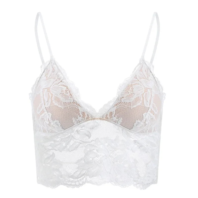 French Eyelash Lace Longline Triangle Bralette and Scalloped Low-Rise Hipster Panty Set
