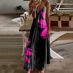 Oversized Sleeveless Maxi Dress with V Neck and Artistic Print Design