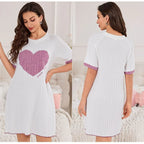 Relaxed Heart-Graphic Sleep Dress with Contrasting Trim