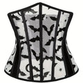 Sheer Mesh Corset Waist Cincher with Floral Appliqué and Structured Boning