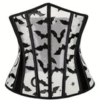 Sheer Mesh Corset Waist Cincher with Floral Appliqué and Structured Boning