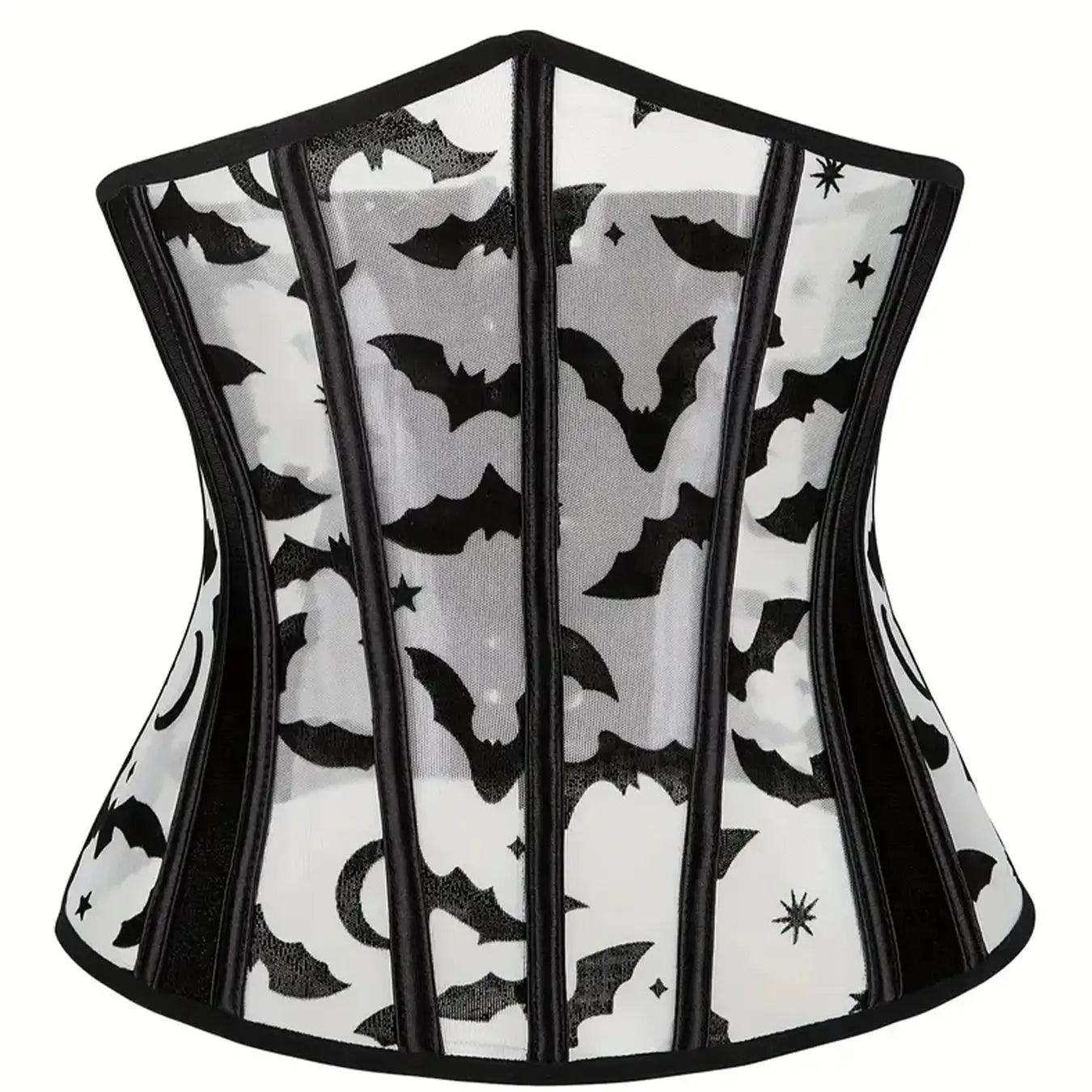 Sheer Mesh Corset Waist Cincher with Floral Appliqué and Structured Boning