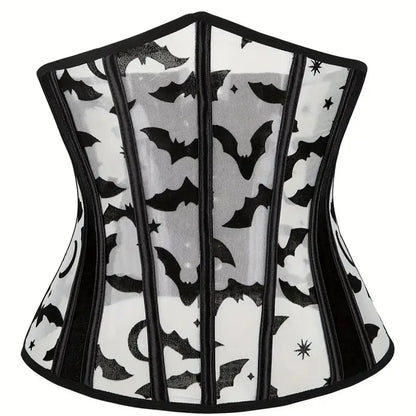 Sheer Mesh Corset Waist Cincher with Floral Appliqué and Structured Boning