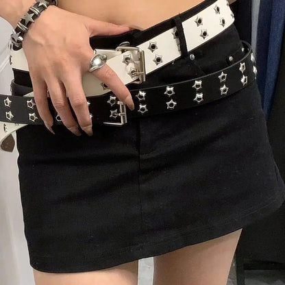 Double Row Star Rivet Belt for Punk Gothic Y2K Streetwear Fashion
