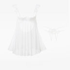 Ethereal Pink Sheer Mesh Babydoll with Ruffled Straps and Open Back