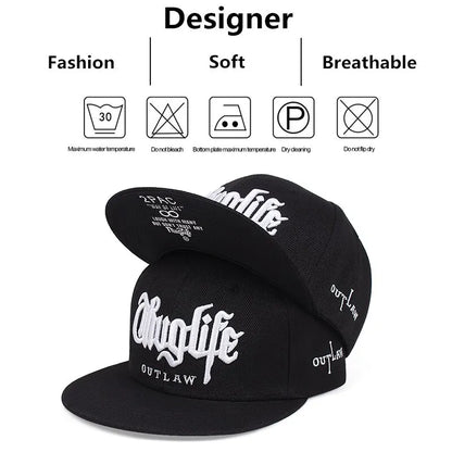 Embroidered Flat Brim Snapback Cap Adjustable Hip Hop Streetwear Baseball Hat