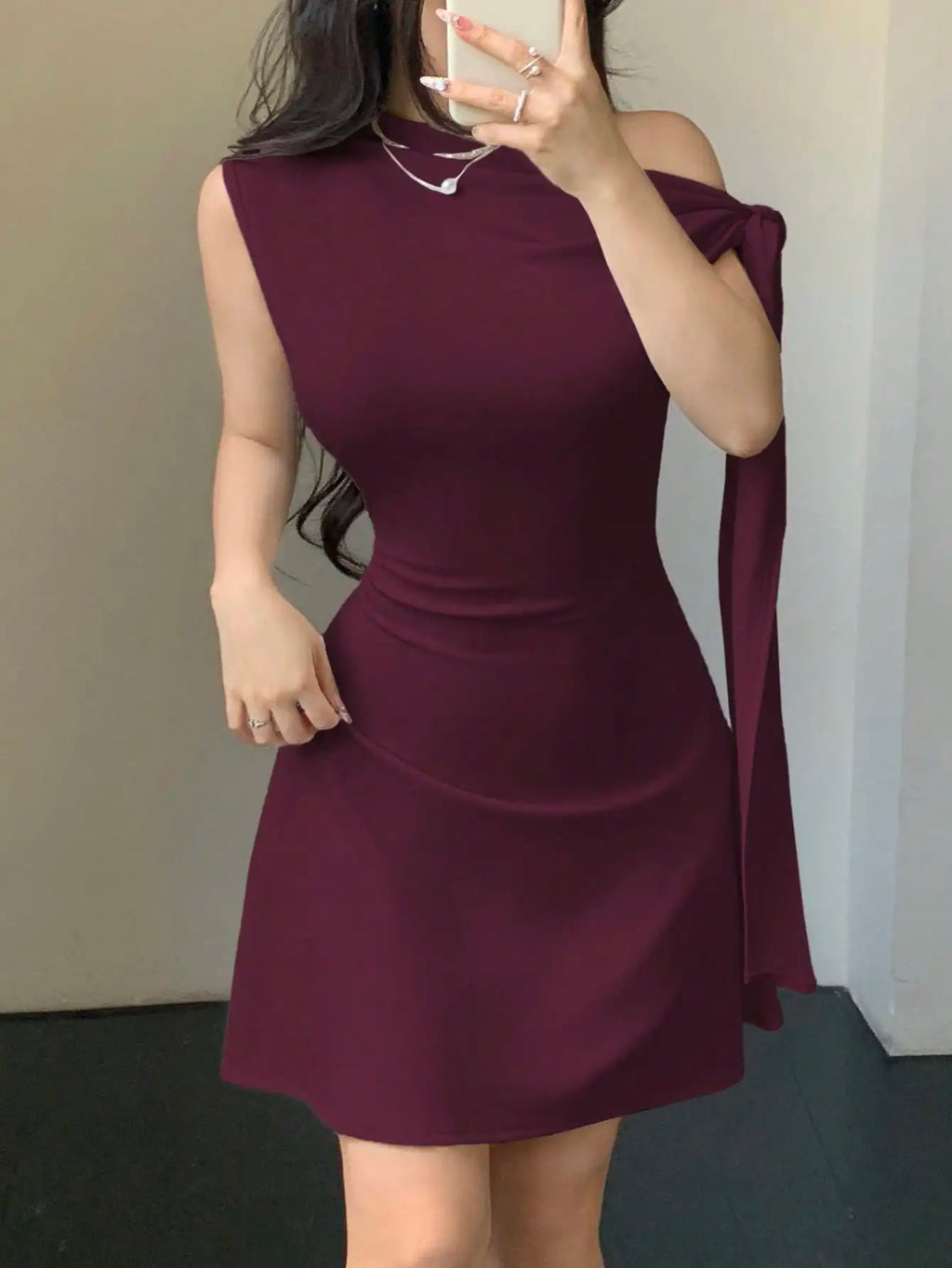 One Shoulder Mini Dress with Draped Detail and Elegant Asymmetrical Silhouette
