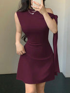 One Shoulder Mini Dress with Draped Detail and Elegant Asymmetrical Silhouette
