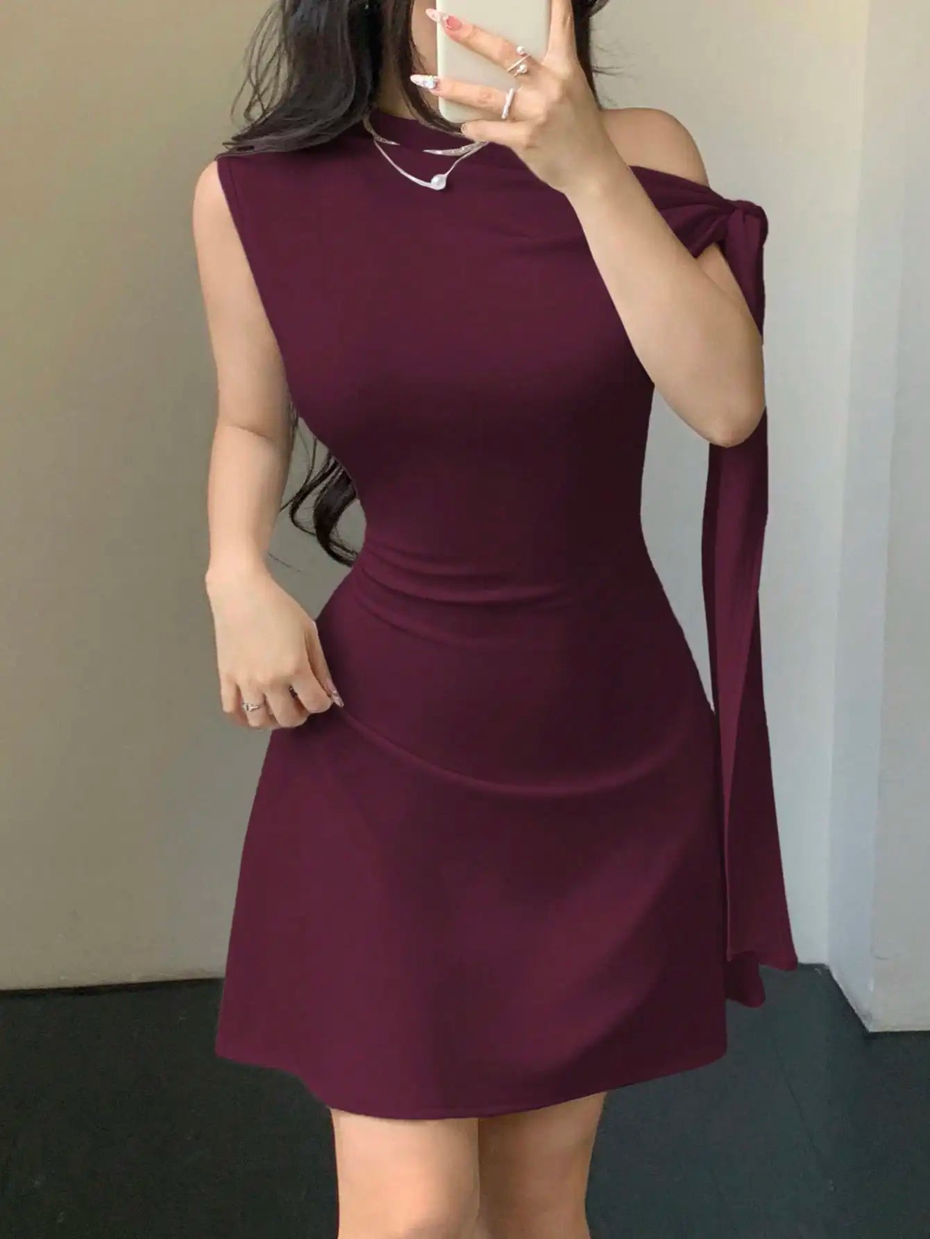 One Shoulder Mini Dress with Draped Detail and Elegant Asymmetrical Silhouette