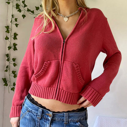 Women's Ribbed Zip-Up Cropped Hoodie with Relaxed Fit for Modern Casual Streetwear