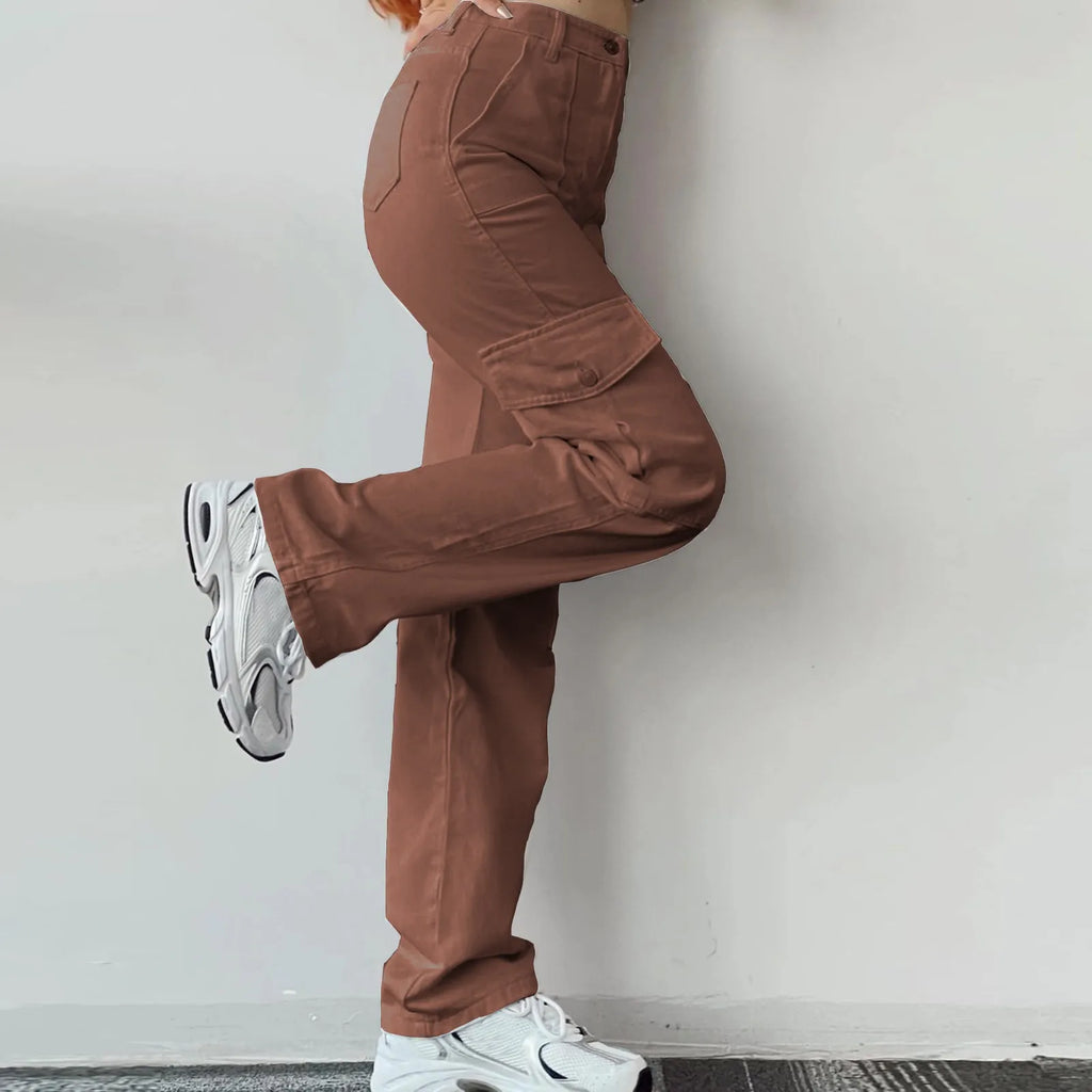 Women's Wide Leg Cargo Pants with Utility Pockets for Casual Streetwear Fashion