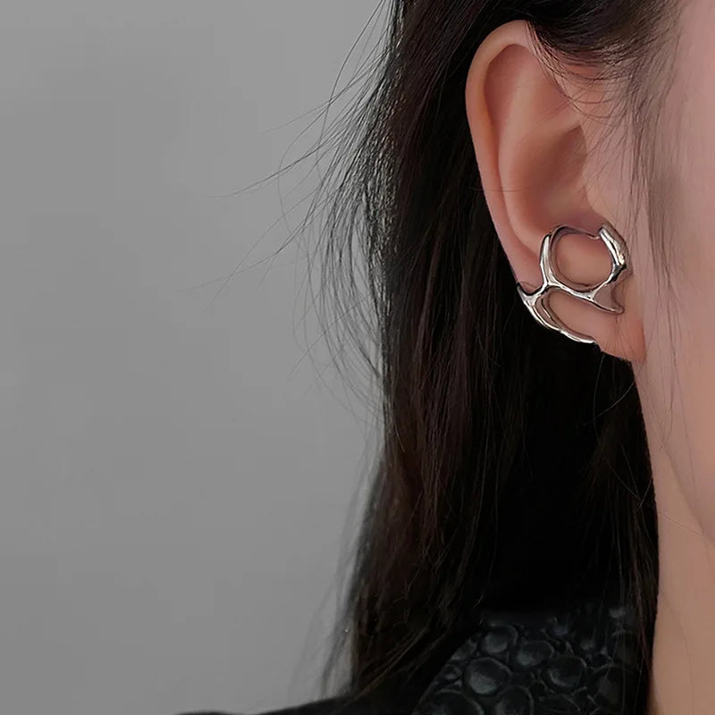 Liquid Metal Inspired Clip Earrings for Y2K Punk Alternative Fashion