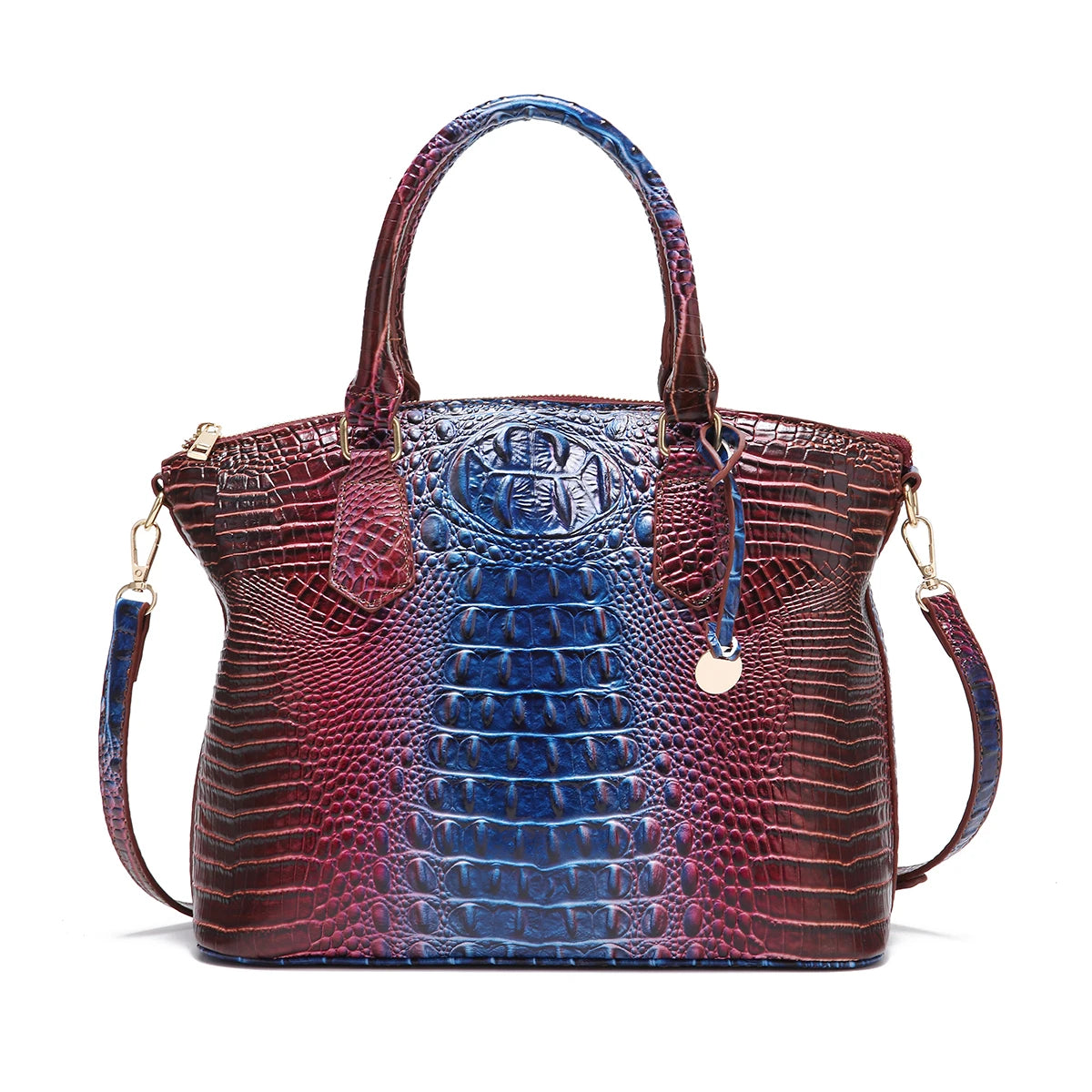 Embossed Dome Satchel Bag with Top Handle and Detachable Shoulder Strap