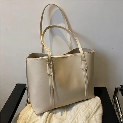 Minimal Structured Faux Leather Tote Shoulder Bag with Large Capacity