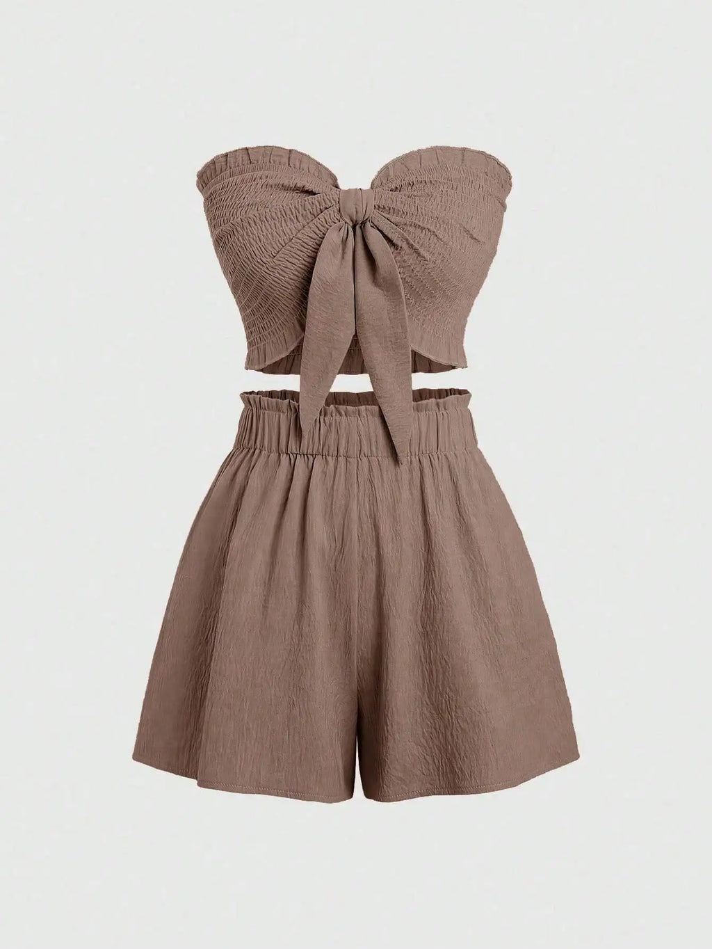 Front Knot Strapless Top and Shorts Summer Casual Co-Ord Set
