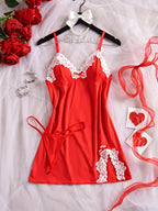 Lavender Lace-Trimmed Babydoll Nightdress with Matching Panty and Side Slit Detail