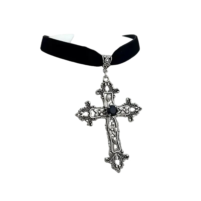 Victorian Inspired Cross Choker Necklace for Gothic Dark Romantic Style