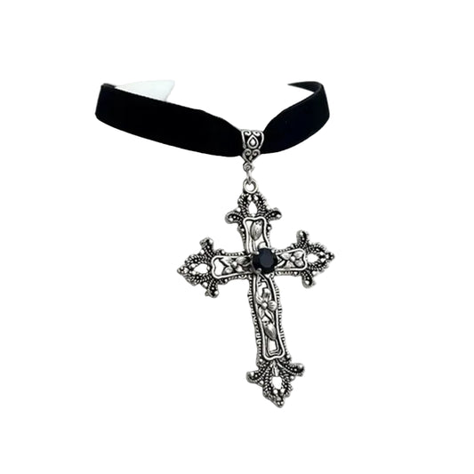 Victorian Inspired Cross Choker Necklace for Gothic Dark Romantic Style