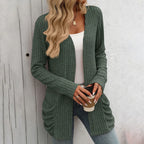 Women's Open Front Knit Cardigan with Pockets and Relaxed Longline Fit