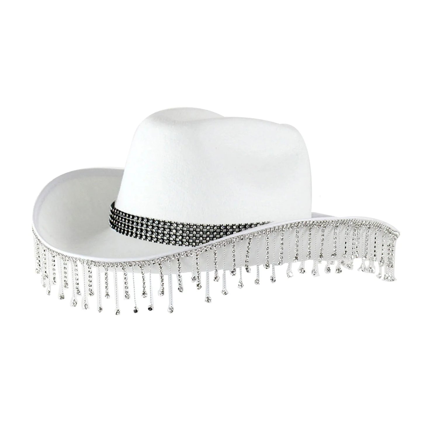 Women's Felt Western Cowboy Hat with Decorative Rhinestone Fringe for Statement Fashion Style