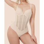 Plunging V-Neck Bodysuit with Vertical Sheer Paneling and Defined Bust Contour