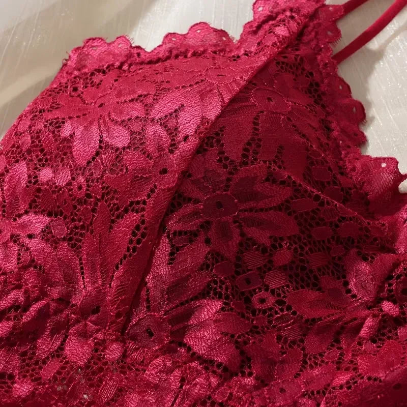 Floral Embroidered Longline Bralette and Scalloped Lace Boyshort Set