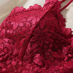 Floral Embroidered Longline Bralette and Scalloped Lace Boyshort Set