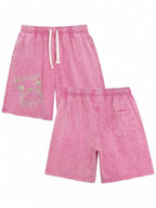 Men's Washed Cotton Shorts with Graphic Artwork and Relaxed Drawstring Everyday Casual Fit