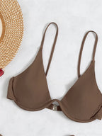 Three-Piece Underwire Bikini Set with Solid and Palm Print Bottom Options