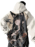 Minimalist Anime Oversized Hoodie with Manga-Inspired Artistic Illustration