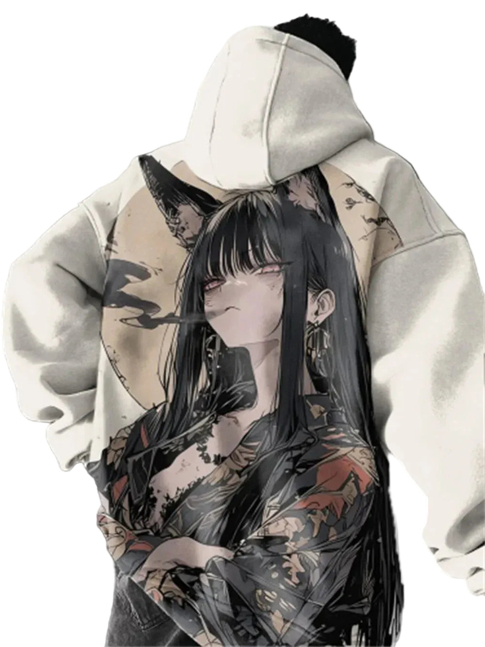 Minimalist Anime Oversized Hoodie with Manga-Inspired Artistic Illustration