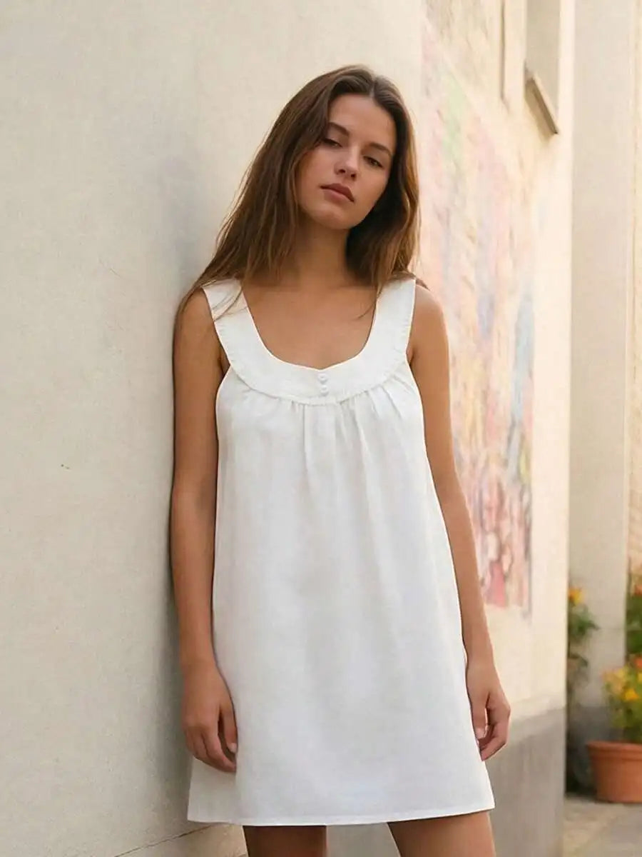 Sleeveless Ruffle Neck Loose Fit A-Line Mini Dress for Casual Summer Style