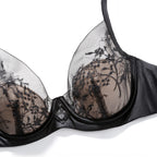 Edgy Black Geometric Strappy Wire-Free Bra and Thong Set