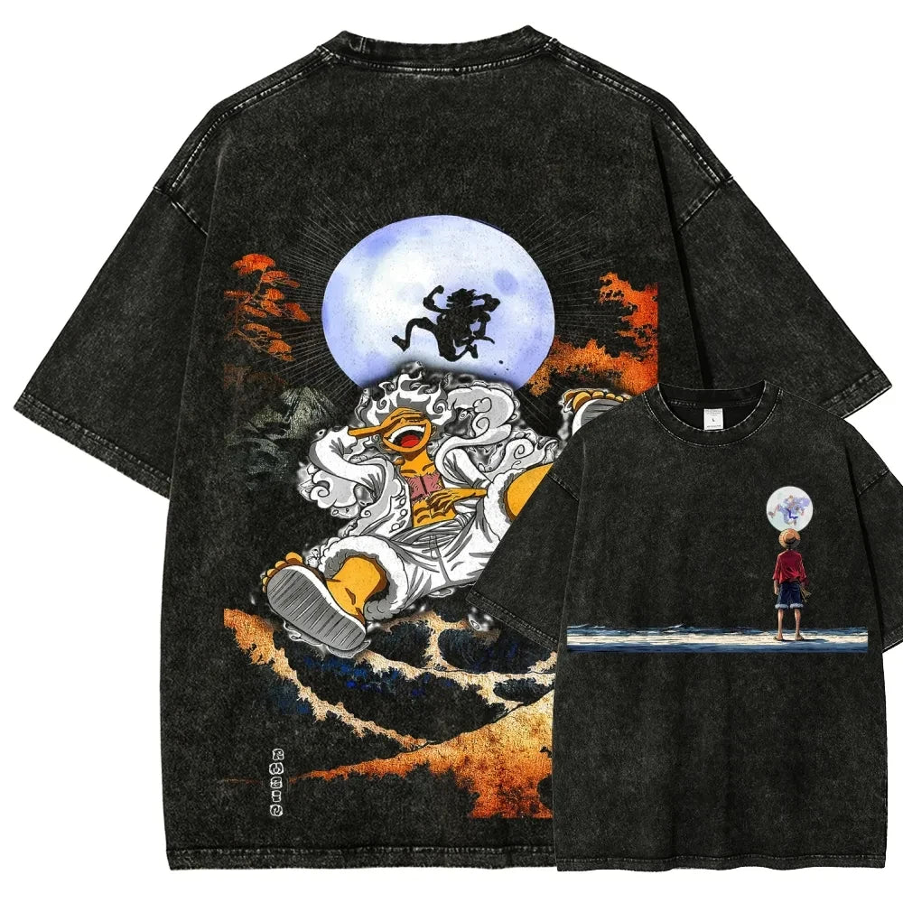 Oversized Anime-Inspired Vintage Streetwear Tee with Manga Graphic Artwork Design