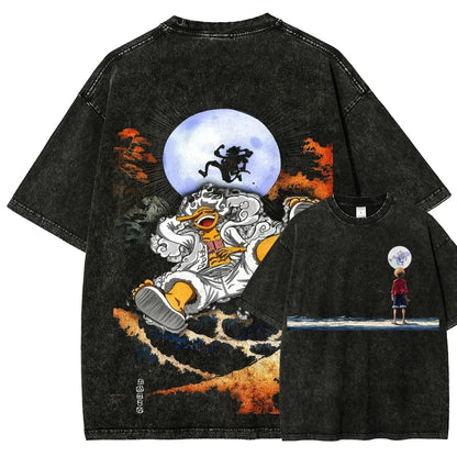 Oversized Anime-Inspired Vintage Streetwear Tee with Manga Graphic Artwork Design