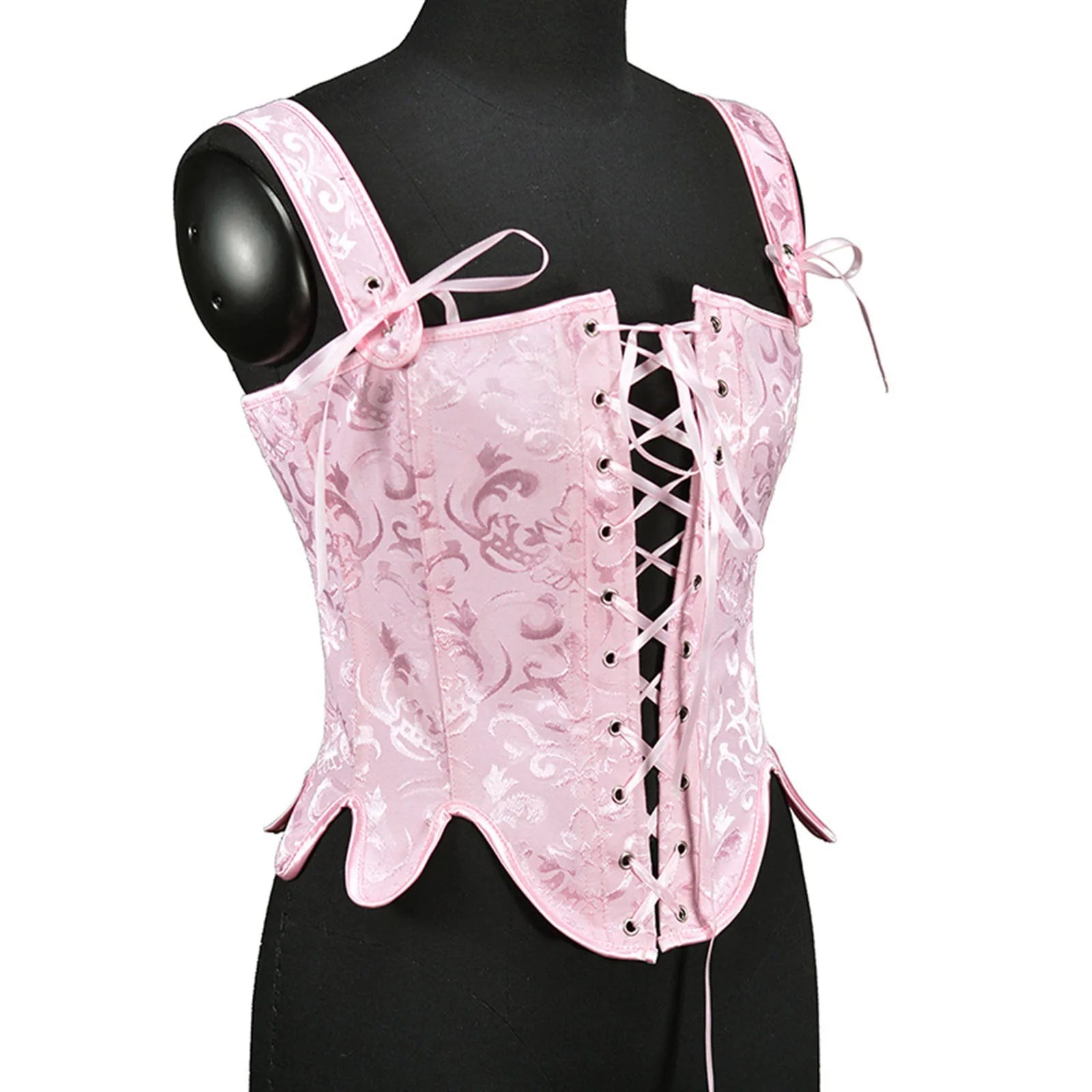 Vintage-Inspired Lace-Up Corset Top with Structured Bodice and Shoulder Ties