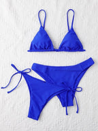 Solid White Three-Piece Triangle Bikini Set with Side-Tie Details