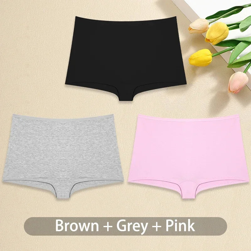 3-Piece Women’s Low-Rise Cotton-Blend Boyshorts Set with Wide Waistband, Short-Leg Silhouette and Classic Solid Colors