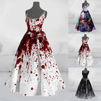 Halloween Splatter Print Flared Swing Dress with Waist Bow