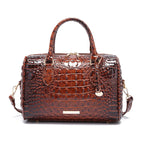 Embossed Top Handle Boston Satchel Bag with Detachable Crossbody Strap
