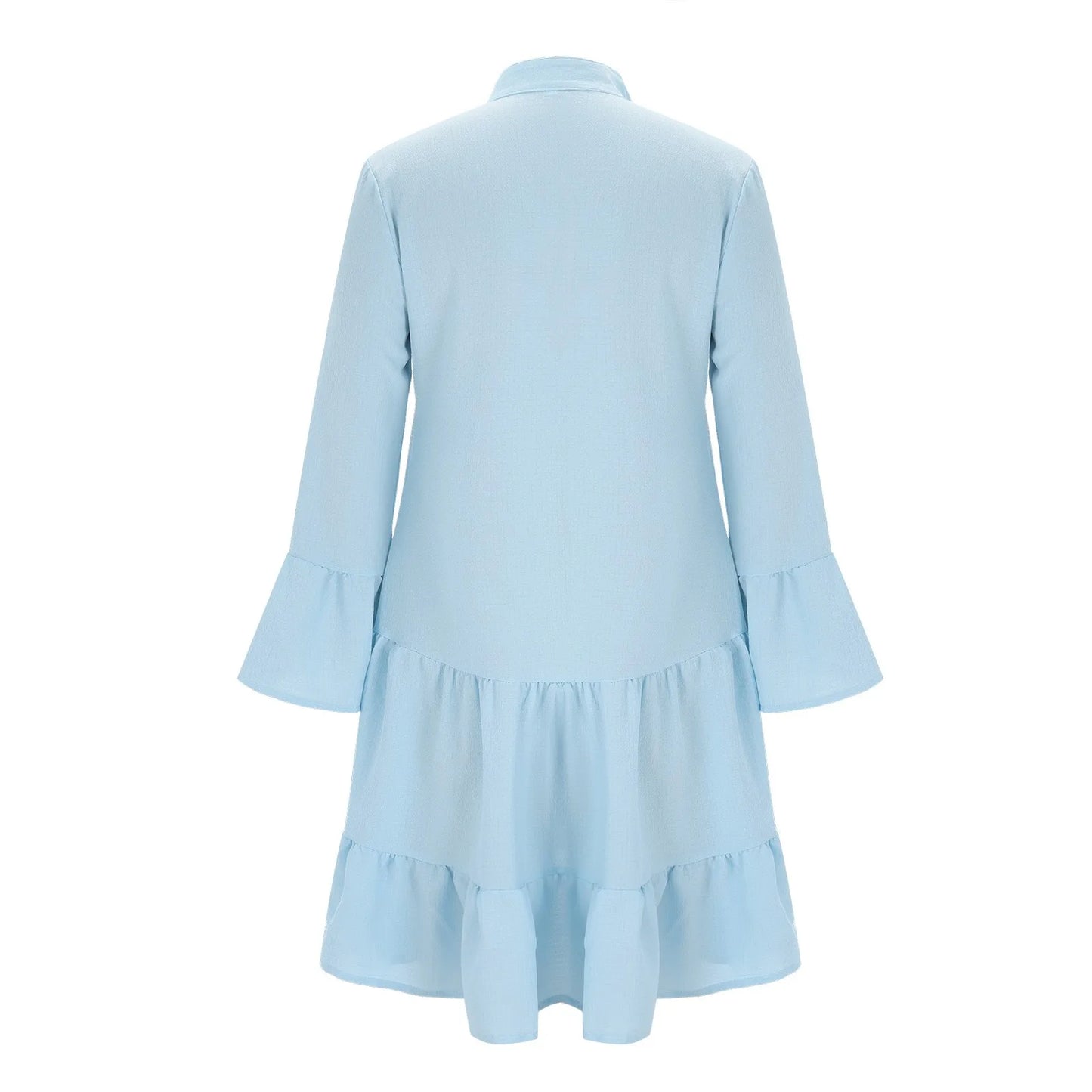 Flowy Long Sleeve Swing Mini Dress with Ruffle Hem and Relaxed Fit