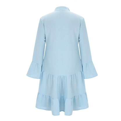 Flowy Long Sleeve Swing Mini Dress with Ruffle Hem and Relaxed Fit
