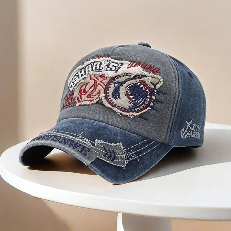 Vintage Washed Embroidered Baseball Cap Adjustable Curved Brim Casual Outdoor Hat