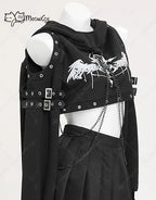 Women's Gothic Cropped Hooded Sweatshirt with Chain Details and Long Sleeve Streetwear Design